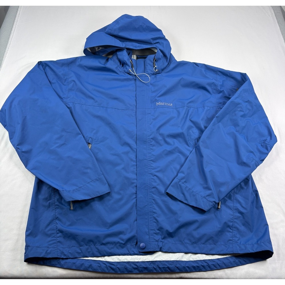 Marmot Rain Jacket Mens 2XL Blue Precip Eco Full Zip Hooded Water Resistant